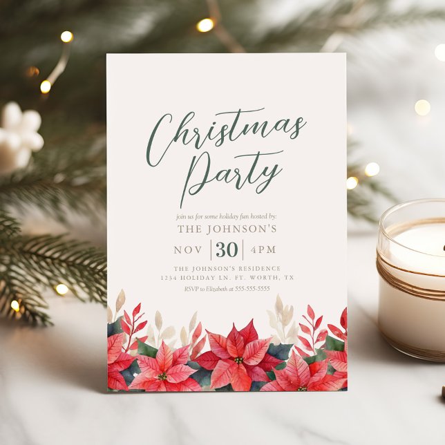 Poinsettia Elegantes Weihnachtsfest Party Einladung (Von Creator hochgeladen)