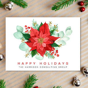 Poinsettia Eucalyptus Watercolor Company Feiertagskarte