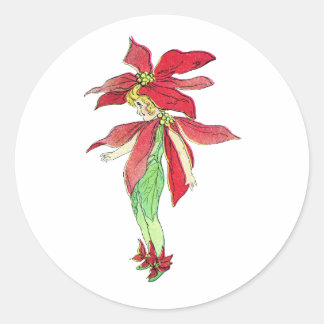 Poinsettia Fairy Runder Aufkleber