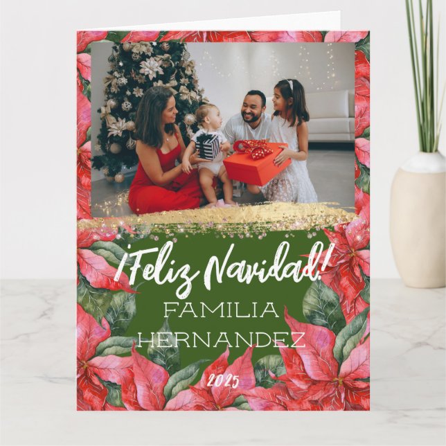 Poinsettia Feliz Navidad Foto Karte (Vorderseite)