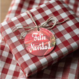 Poinsettia Feliz Navidad Keramik Ornament