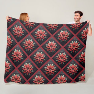Poinsettia Fleece Blanket Black
