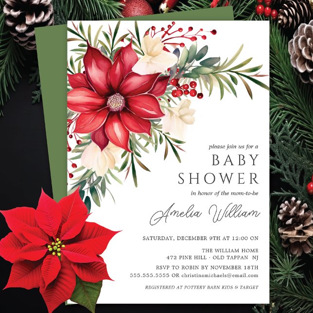 Poinsettia Floral Baby Shower  Einladung (Von Creator hochgeladen)