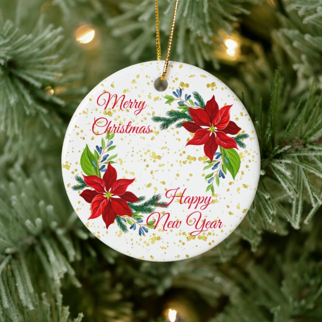 Poinsettia Floral Bouquet, frohe Weihnachten Keramik Ornament (Baum)