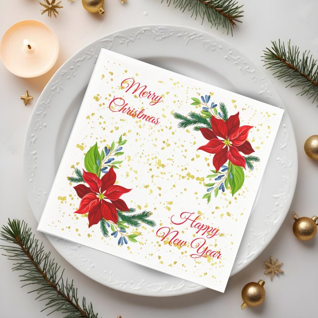 Poinsettia Floral Bouquet, frohe Weihnachten Serviette (Von Creator hochgeladen)