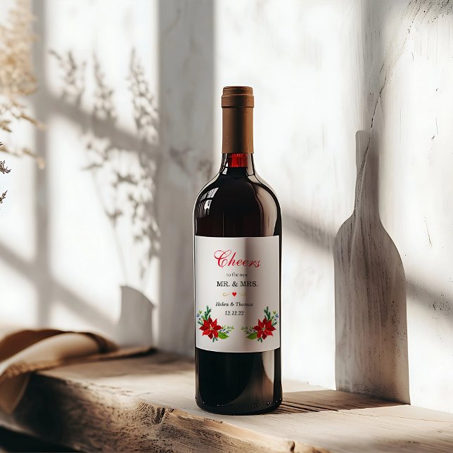 Poinsettia Floral Bouquet, Hochzeit Weinetikett (Von Creator hochgeladen)