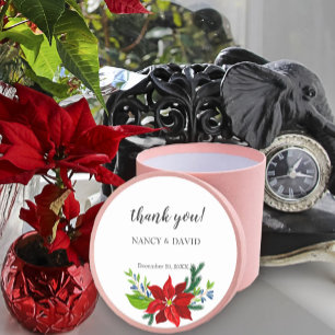 Poinsettia Floral Bouquet, vielen Dank Runder Aufkleber