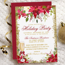 Poinsettia Floral Champagne Glass Holiday Party