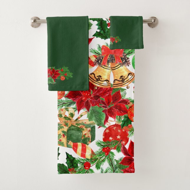 Poinsettia Floral Christmas Badhandtuch Set (Insitu)