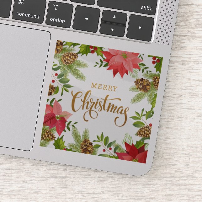 Poinsettia Floral Christmas | Urlaub Aufkleber (Detail)