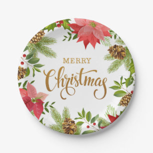 Poinsettia Floral Christmas Urlaub Pappteller
