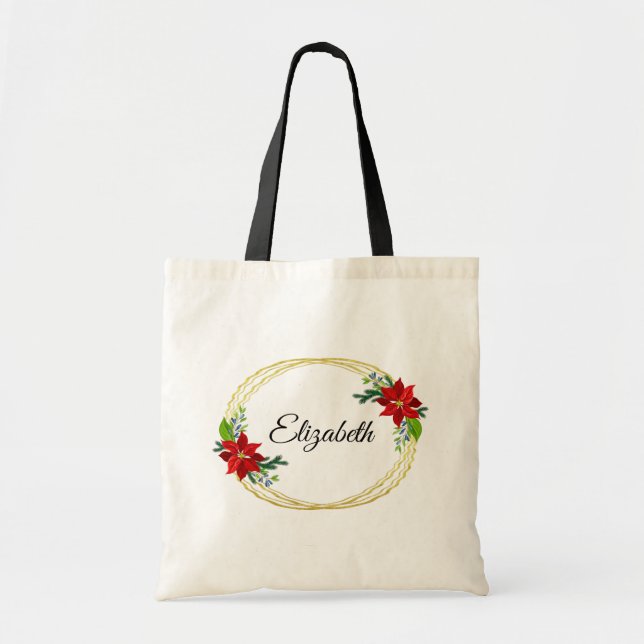 Poinsettia Floral Geometric Gold Frame Bridesmaid Tragetasche (Vorne)