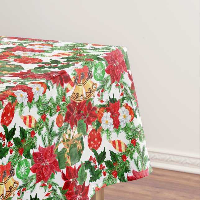 Poinsettia Floral Gold Bells Weihnachten Tischdecke (Beispiel)