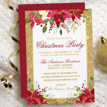 Poinsettia Floral Gold Glitzer Rotes Weihnachtsfes