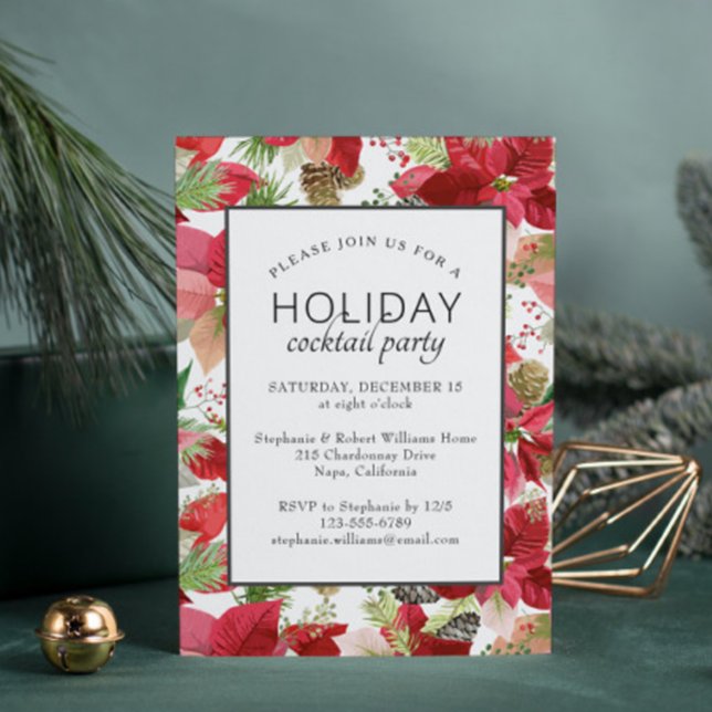 Poinsettia Floral Holiday Cocktail Party Einladung (Von Creator hochgeladen)