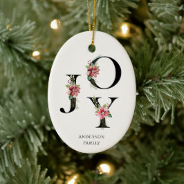 Poinsettia Floral Letters Holiday Monogram Keramik Ornament