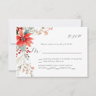 Poinsettia floral Mariage RSVP vacances de Noël