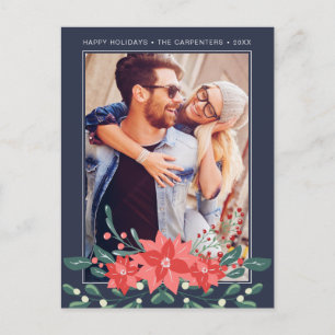 Poinsettia Floral Mistletoe Foto Holiday Card Feiertagspostkarte