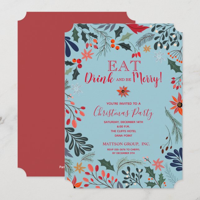 Poinsettia Floral Noël Invitations (Devant / Derrière)