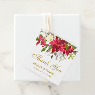 Poinsettia Floral Square Hochzeit Vielen Dank Geschenkanhänger