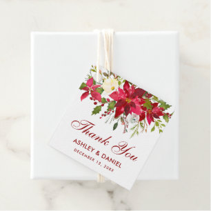 Poinsettia Floral Square Red Wedding Vielen Dank Geschenkanhänger