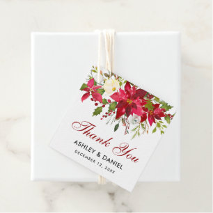 Poinsettia Floral Square Wedding Red Danke Geschenkanhänger