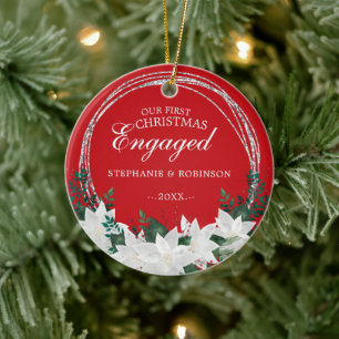 Poinsettia Floral Unser erstes Weihnachtsfest Verl Keramik Ornament