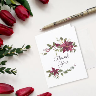 Poinsettia Floral Wedding   Scharlachrot Dankeskarte