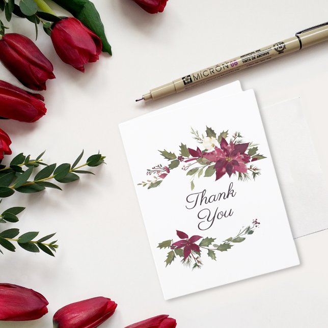 Poinsettia Floral Wedding | Scharlachrot Dankeskarte (Von Creator hochgeladen)