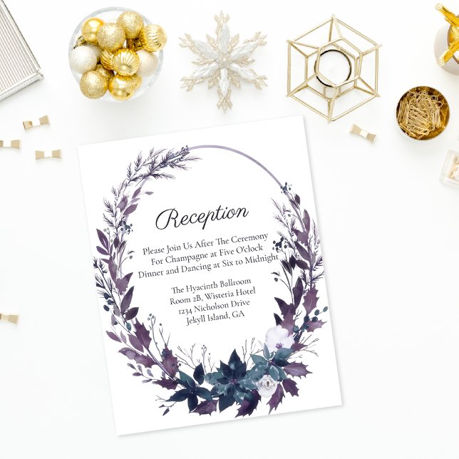 Poinsettia Florals Hochzeitsempfang | Moody Blue Begleitkarte (Von Creator hochgeladen)