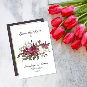Poinsettia Florals Save the Date Scharlachrot