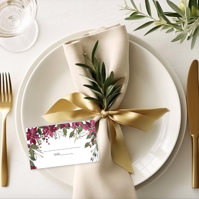 Poinsettia Florals Wedding | Scharlachrot Platzkarte (Von Creator hochgeladen)