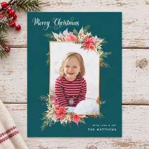 Poinsettia Foto Teal Rustic Frohe Weihnachten