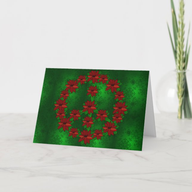 Poinsettia-Friedenszeichen Feiertagskarte (Vorderseite)