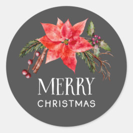 Poinsettia Frohe Weihnachten Botanisch Runder Aufkleber