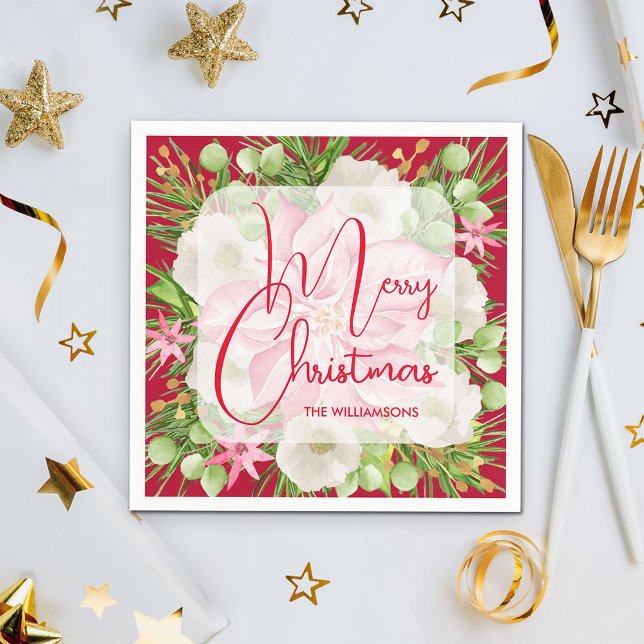 Poinsettia Frohe Weihnachten Serviette (Poinsettia Merry Christmas Napkins)