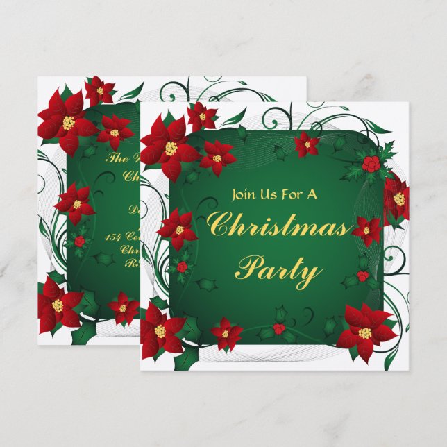 Poinsettia Frohe Weihnachtszeit Party Einladung (Vorne/Hinten)