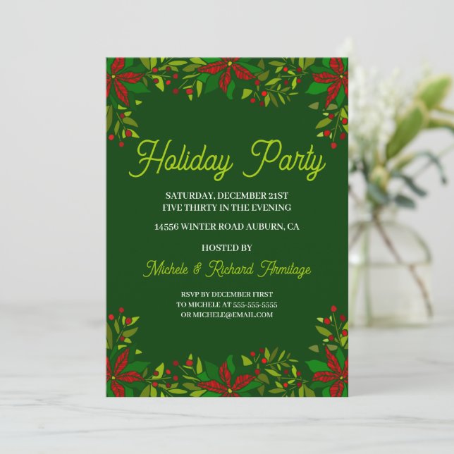 Poinsettia Garland Fête Invitation (Debout devant)