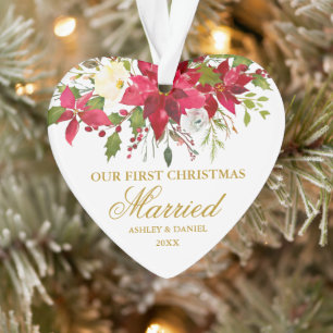 Poinsettia Gold Erste Weihnachtsfeier Verheiratete Ornament