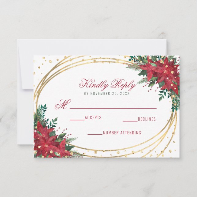 Poinsettia Gold Geometric Christmas RSVP Karte (Vorderseite)