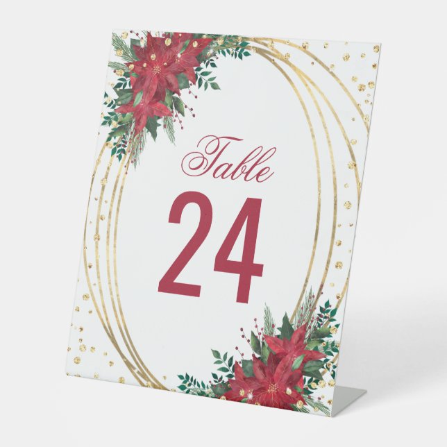 Poinsettia Gold Glitzer Weihnachtsfeier Sockelschild (Vorderseite)