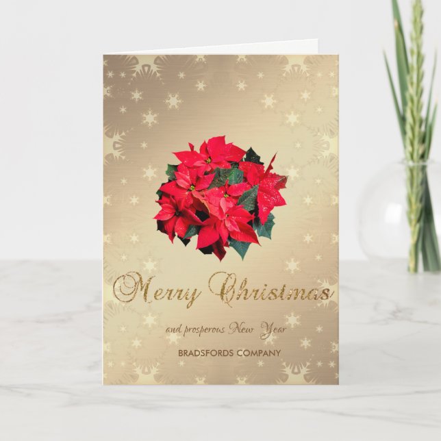 Poinsettia , Goldschneeflocken , Unternehmensgrüße Feiertagskarte (Vorderseite)