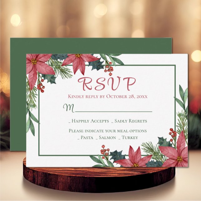 Poinsettia Green Red Floral Wedding RSVP (Von Creator hochgeladen)