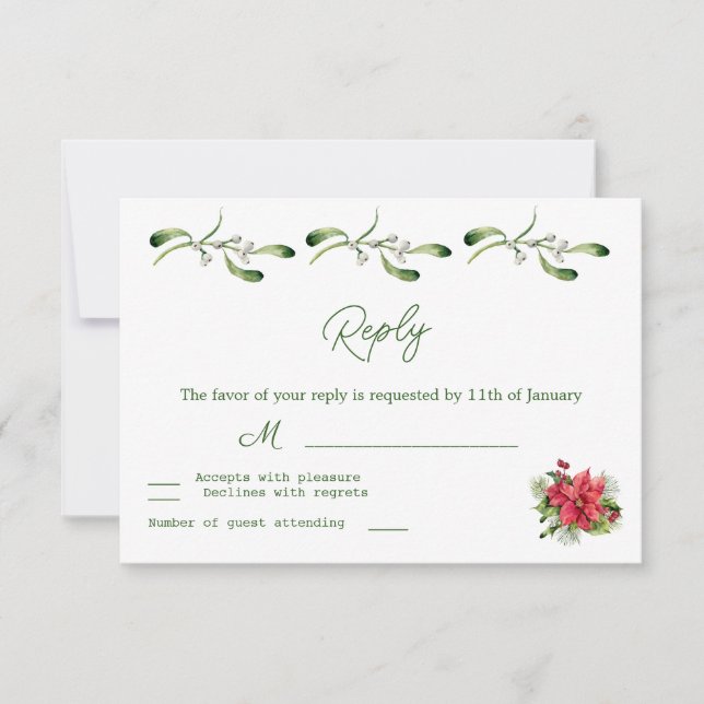 Poinsettia Greenerage Foliage Wedding RSVP (Vorderseite)