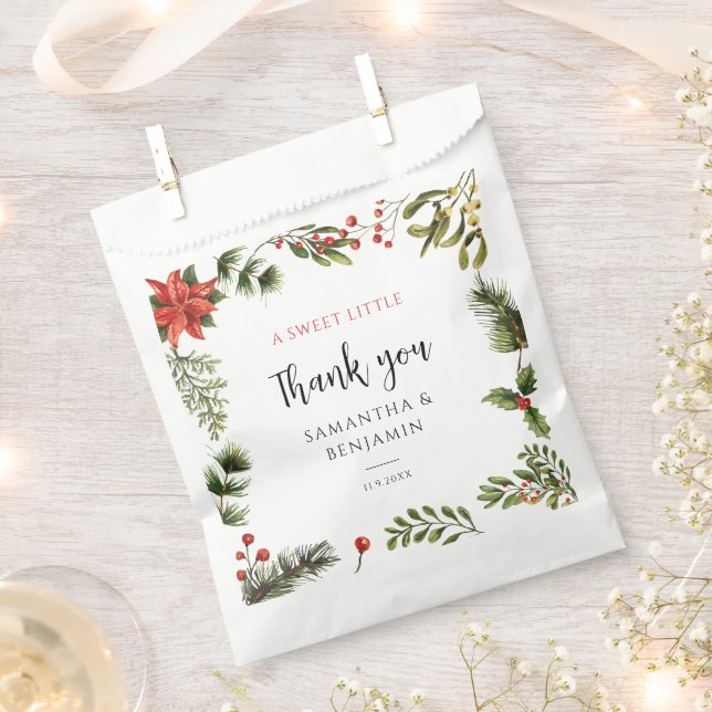 Poinsettia Greenery Floral Winter Wedding Geschenktütchen (Ausgeschnitten)