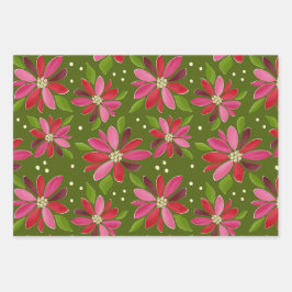 Poinsettia Grüne Geschenkpackung 3 Packung Geschenkpapier Set