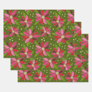 Poinsettia Grüne Geschenkpackung 3 Packung Geschenkpapier Set