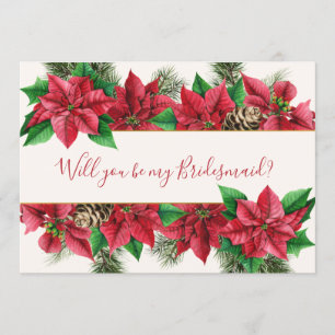 Poinsettia, Heilige, Mistletoe, Pine Bridesmaid Einladung
