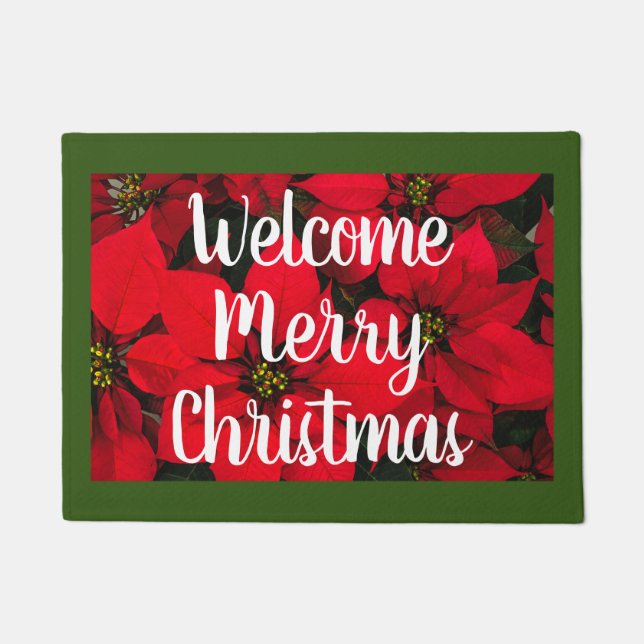Poinsettia Herzlich Willkommen Frohe Weihnachtsfei Fußmatte (Vorderseite)