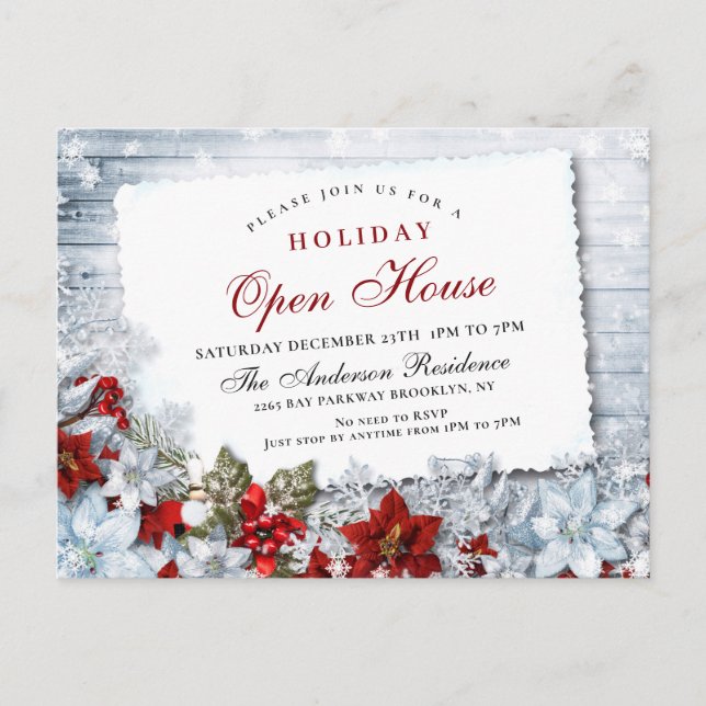 Poinsettia Holiday Christmas Open House Einladung Postkarte (Vorderseite)
